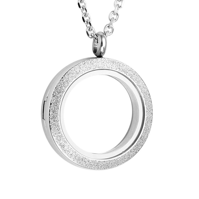 Zysta Silver Round Locket Pendant Necklace 30mm Glossy Stainless Steel Clear Glass Living Memory Floating Charms Stone Storage - Image 2